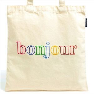 🆕 J.Crew Reusable Rainbow Bonjour Canvas Tote